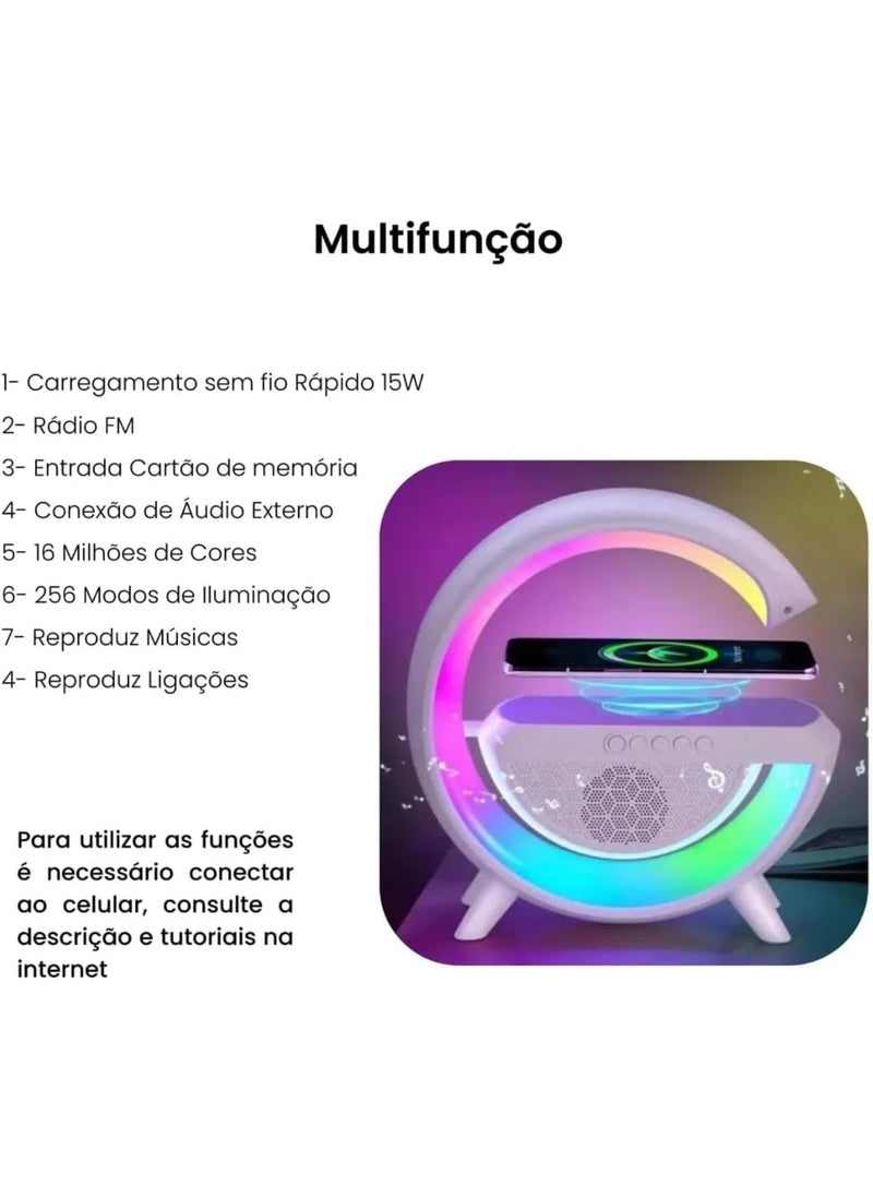 Caixa De Som Bluetooth Luminária Carregador Sem Fio