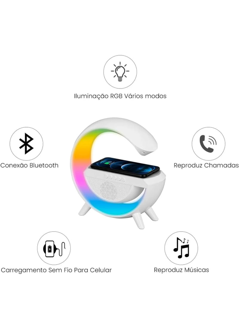 Caixa De Som Bluetooth Luminária Carregador Sem Fio