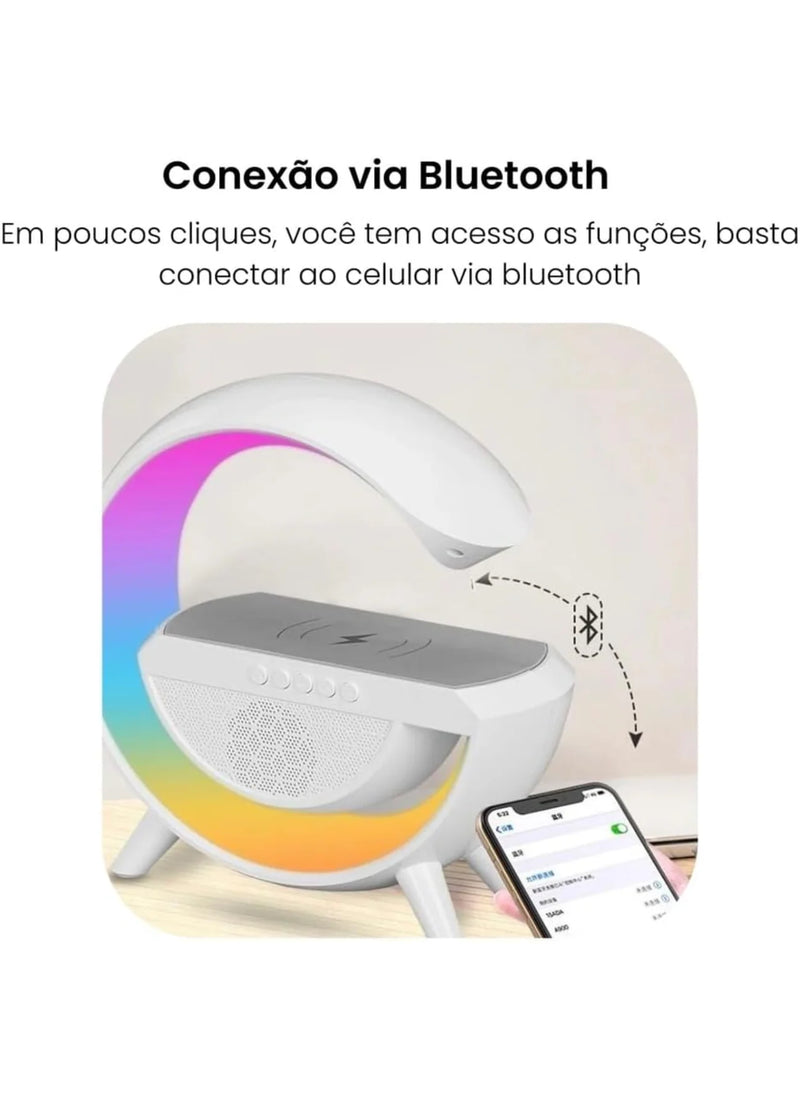 Caixa De Som Bluetooth Luminária Carregador Sem Fio